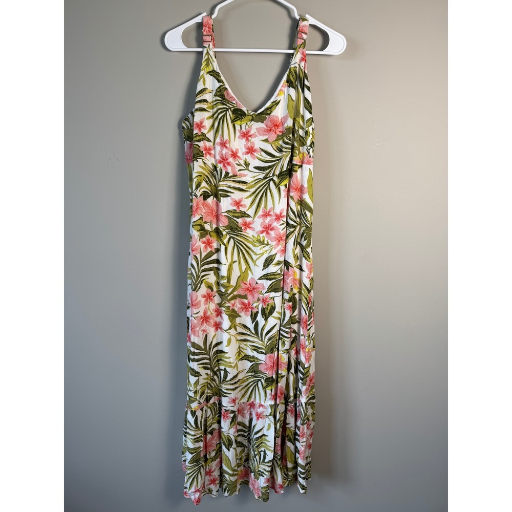 Womens Tropical Floral Maxi Dress Size Large Boho Beach Vacation Tropical Resort